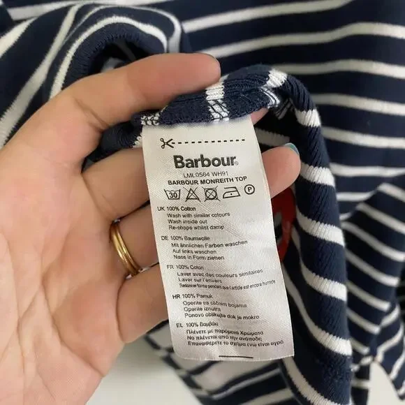 BARBOUR navy white stripe long sleeve cotton shirt sz 12 - Picture 7 of 8